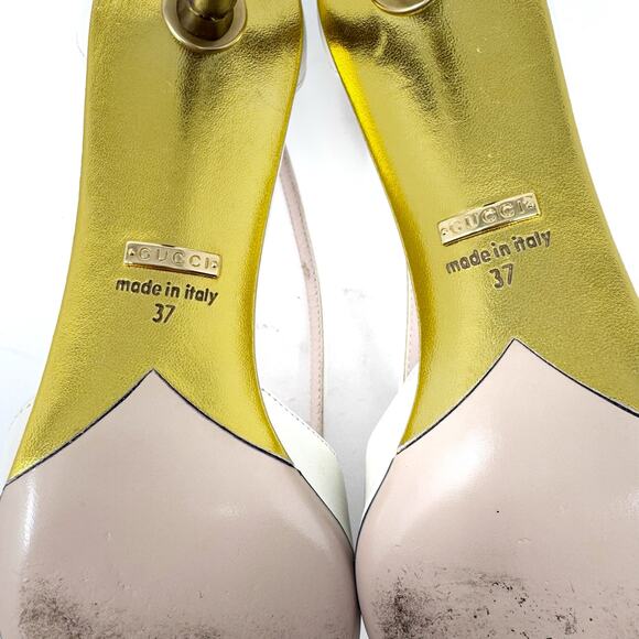 GUCCI Cherry Bone White Unia Leather Kitten Bamboo Heels Pointed Toe EU 37 US 7 - Picture 8 of 10